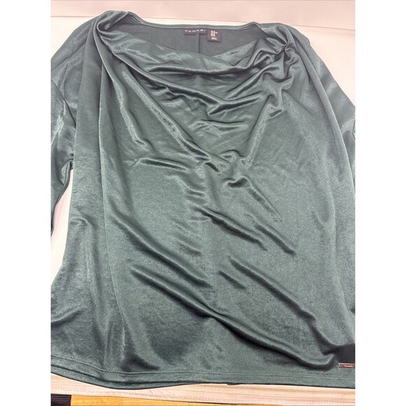 2x Tahari Sparkly Top Womens XL Scoop Neck 3/4 Sleeve Blouse Emerald Green Black - Picture 8 of 11